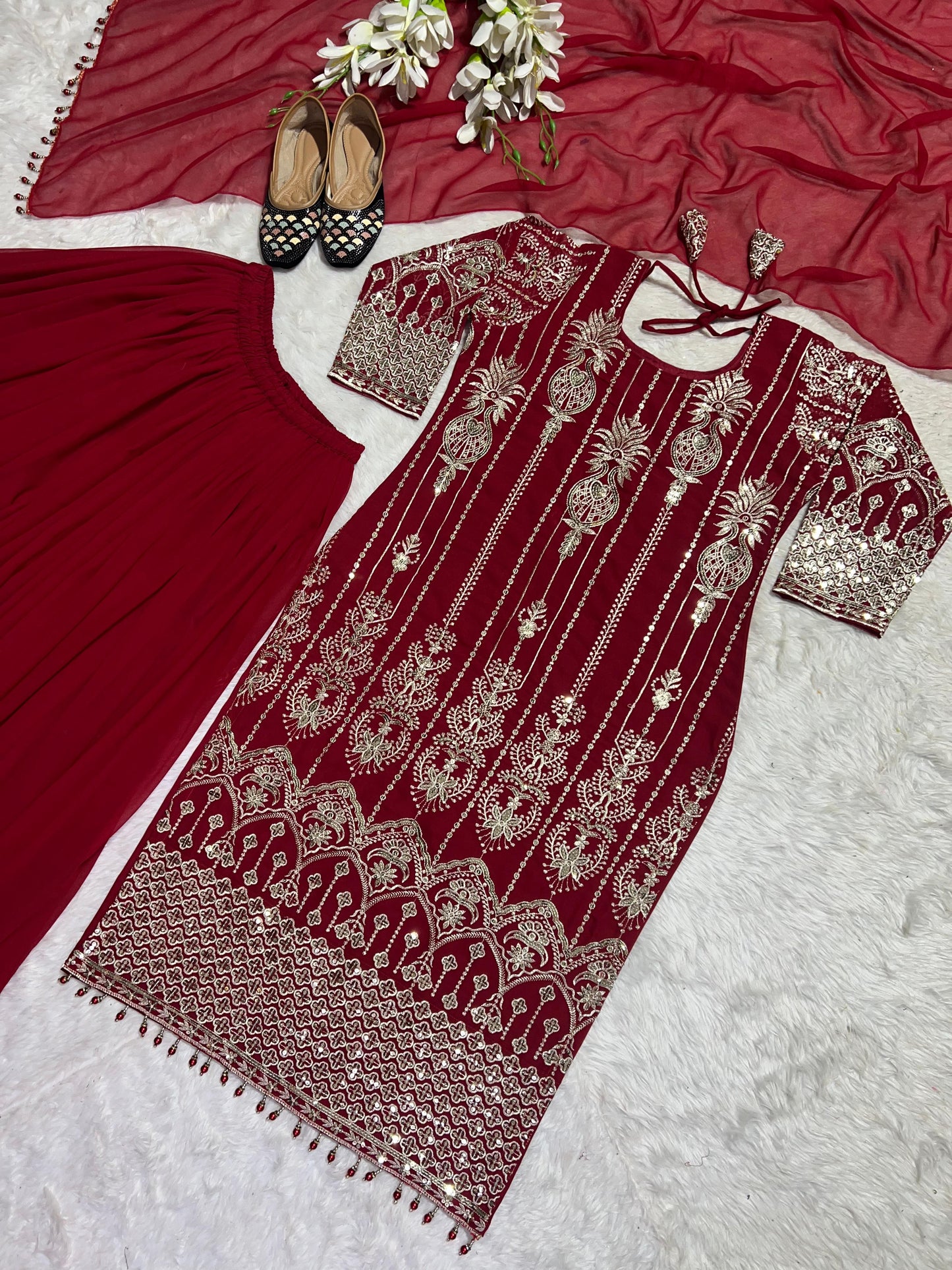 Latest Designer Heavy Fuax Georgette With Heavy 5mm Embroidery Sequence Work Plazzo Suit