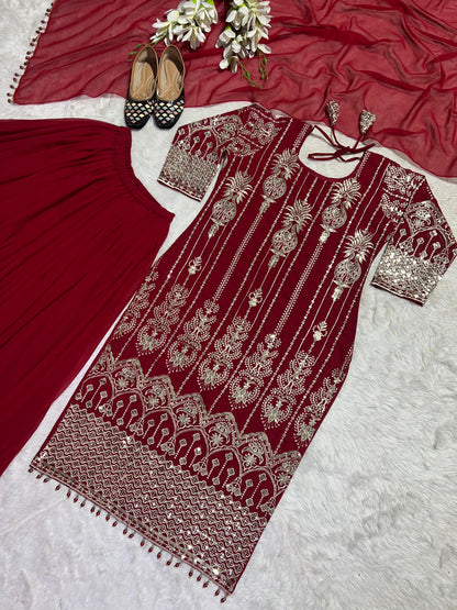 Latest Designer Heavy Fuax Georgette With Heavy 5mm Embroidery Sequence Work Plazzo Suit