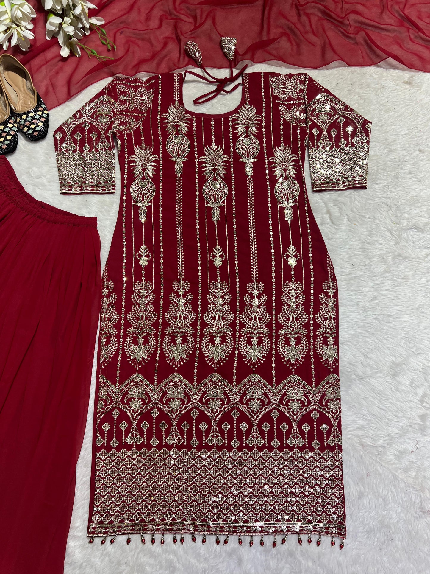 Latest Designer Heavy Fuax Georgette With Heavy 5mm Embroidery Sequence Work Plazzo Suit