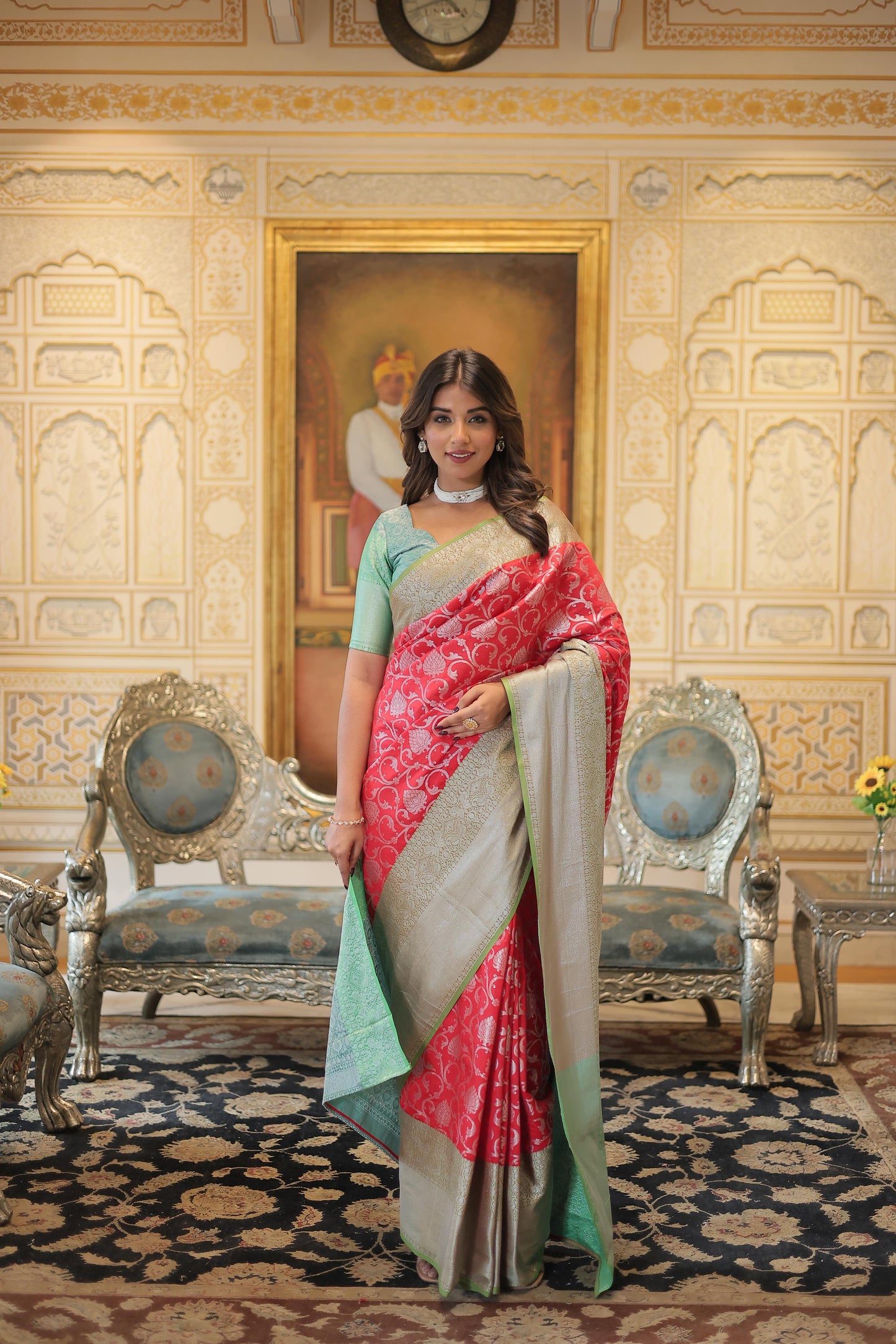 Red With Heavy Border Zari Work Traditional Saree