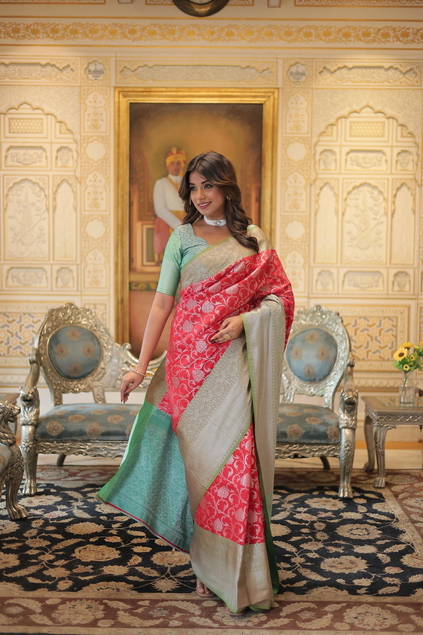 Red With Heavy Border Zari Work Traditional Saree