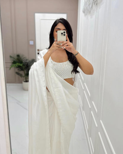 Ready To Wear White Saree With Sequence Work Blouse