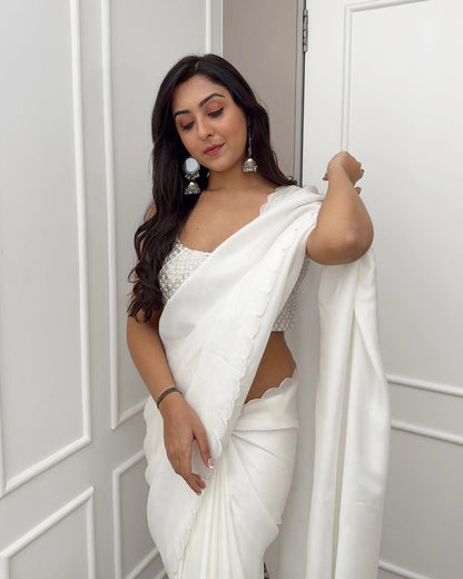 Ready To Wear White Saree With Sequence Work Blouse