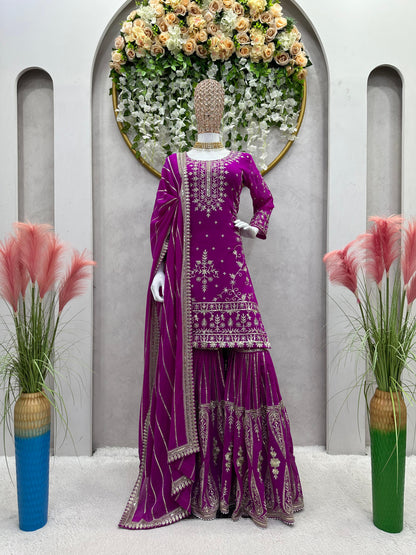 Pakistani Thread With Sequence Work Purple Sharara Suit