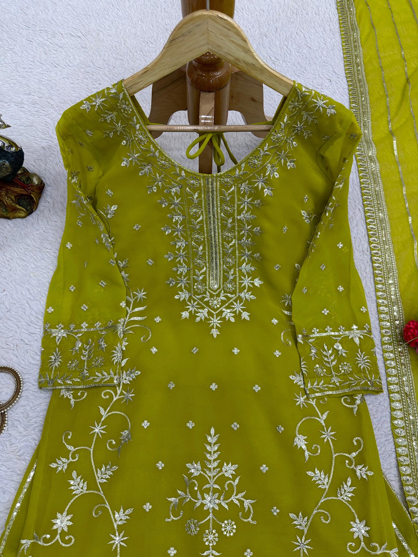 Pakistani Thread With Sequence Work Green Sharara Suit