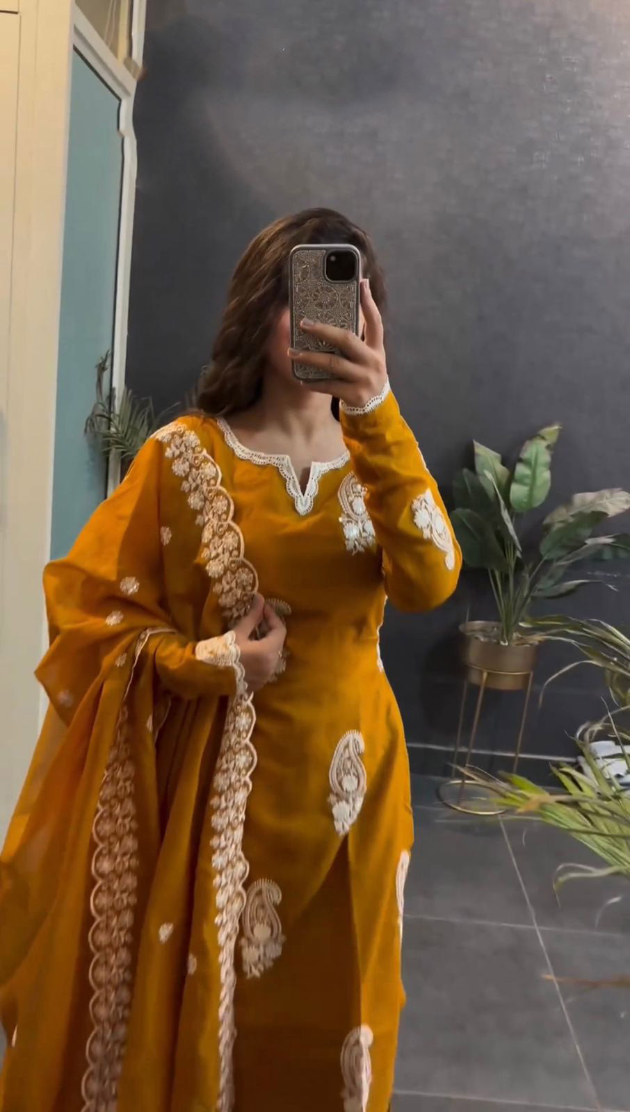 Wonderful Thread Work Mustard Color Kurti Pant With Dupatta