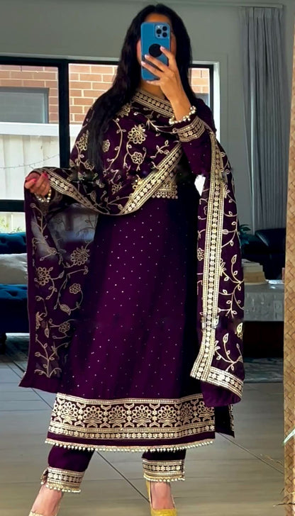 Festive Wear Heavy Sequence Work Purple Color Salwar Suit