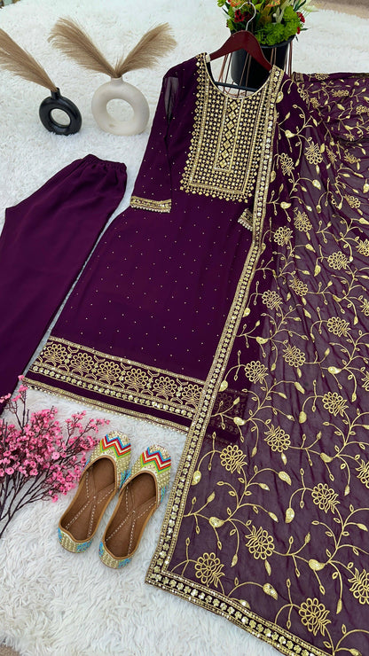 Festive Wear Heavy Sequence Work Purple Color Salwar Suit