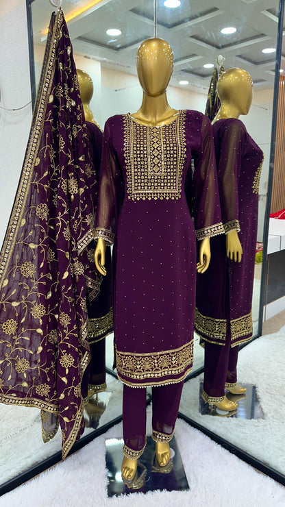 Festive Wear Heavy Sequence Work Purple Color Salwar Suit