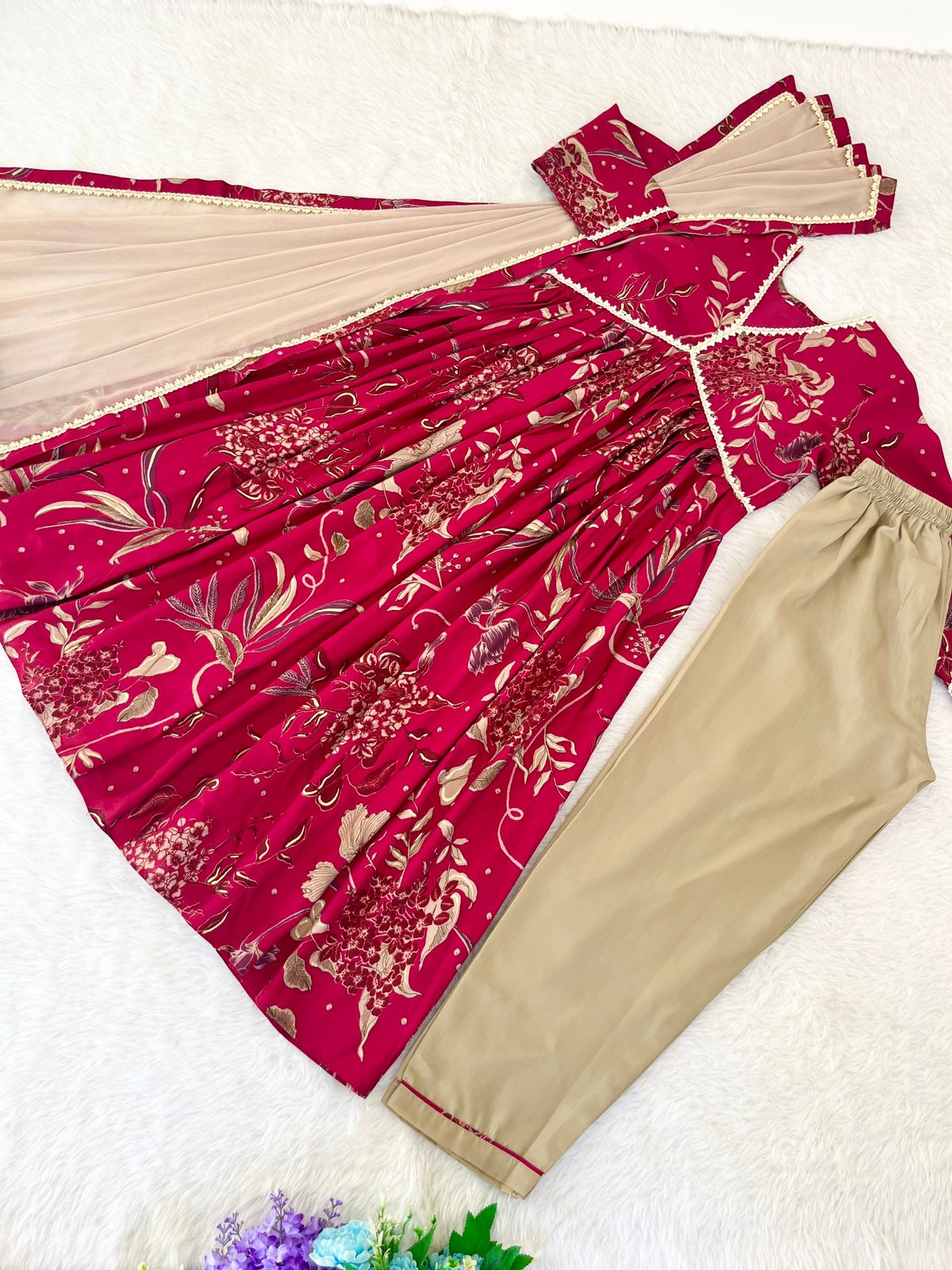 Pink Color Wedding Wear Chanderi Anarkali Dress