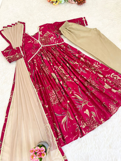 Pink Color Wedding Wear Chanderi Anarkali Dress