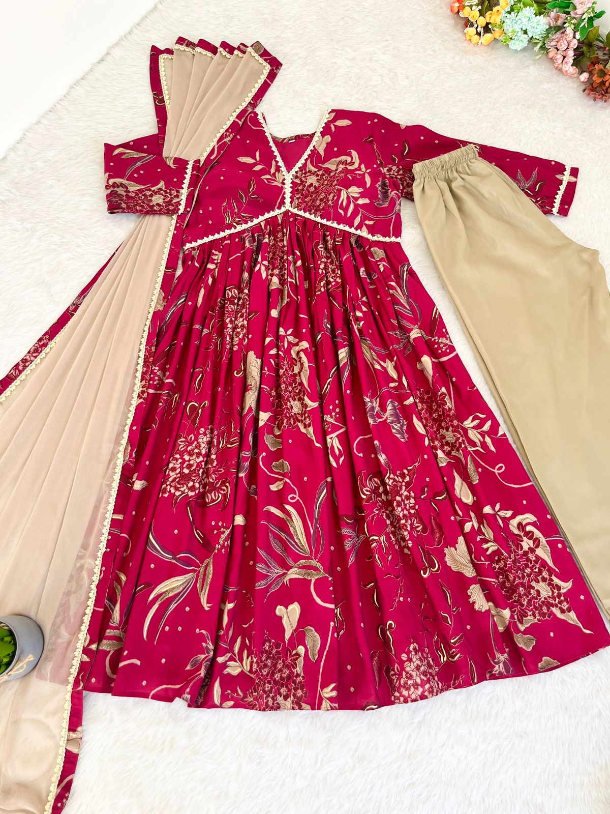 Pink Color Wedding Wear Chanderi Anarkali Dress