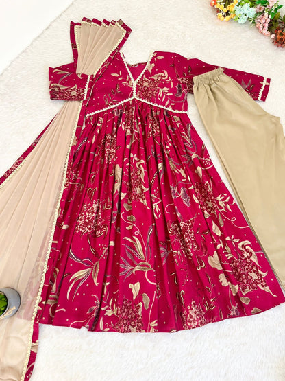 Pink Color Wedding Wear Chanderi Anarkali Dress