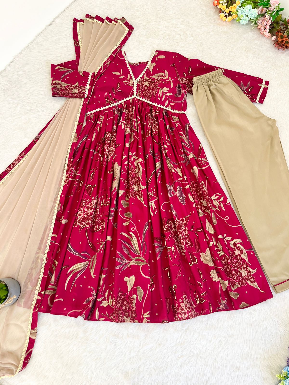 Pink Color Wedding Wear Chanderi Anarkali Dress