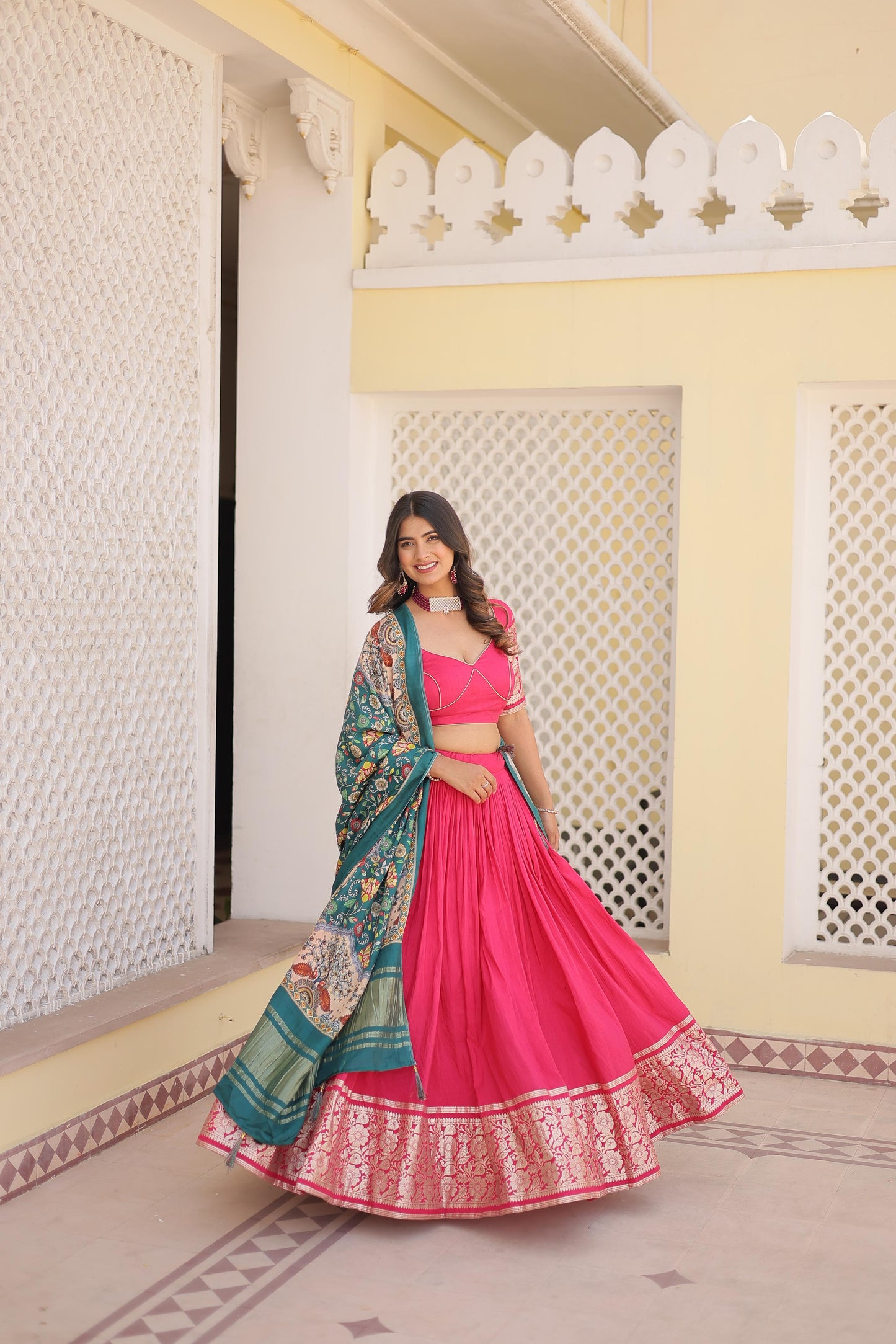 Pink Color Jacquard Work Fancy Lehenga Choli