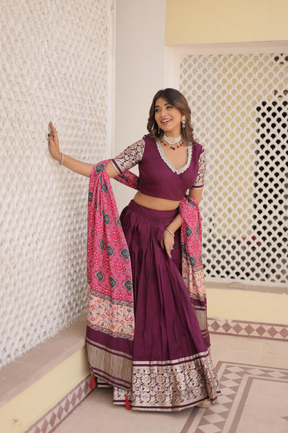 Wine Color Jacquard Work Fancy Lehenga Choli