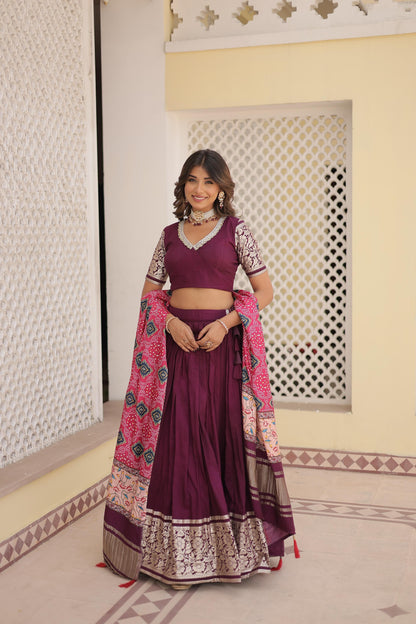 Wine Color Jacquard Work Fancy Lehenga Choli