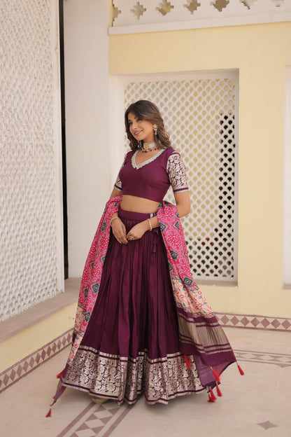 Wine Color Jacquard Work Fancy Lehenga Choli