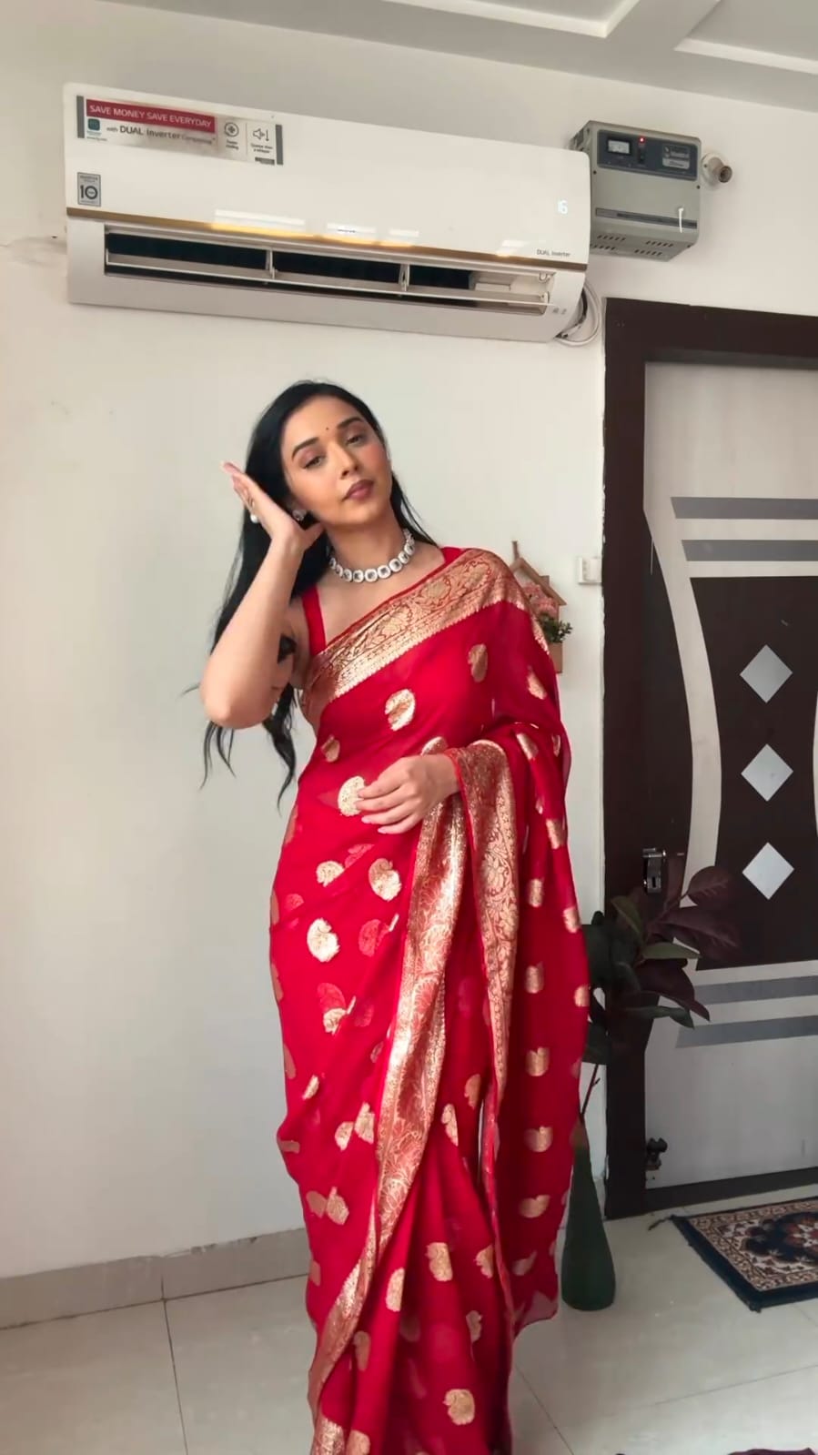 Wedding Wear Jacquard Design Red Color Ready To Wear Saree