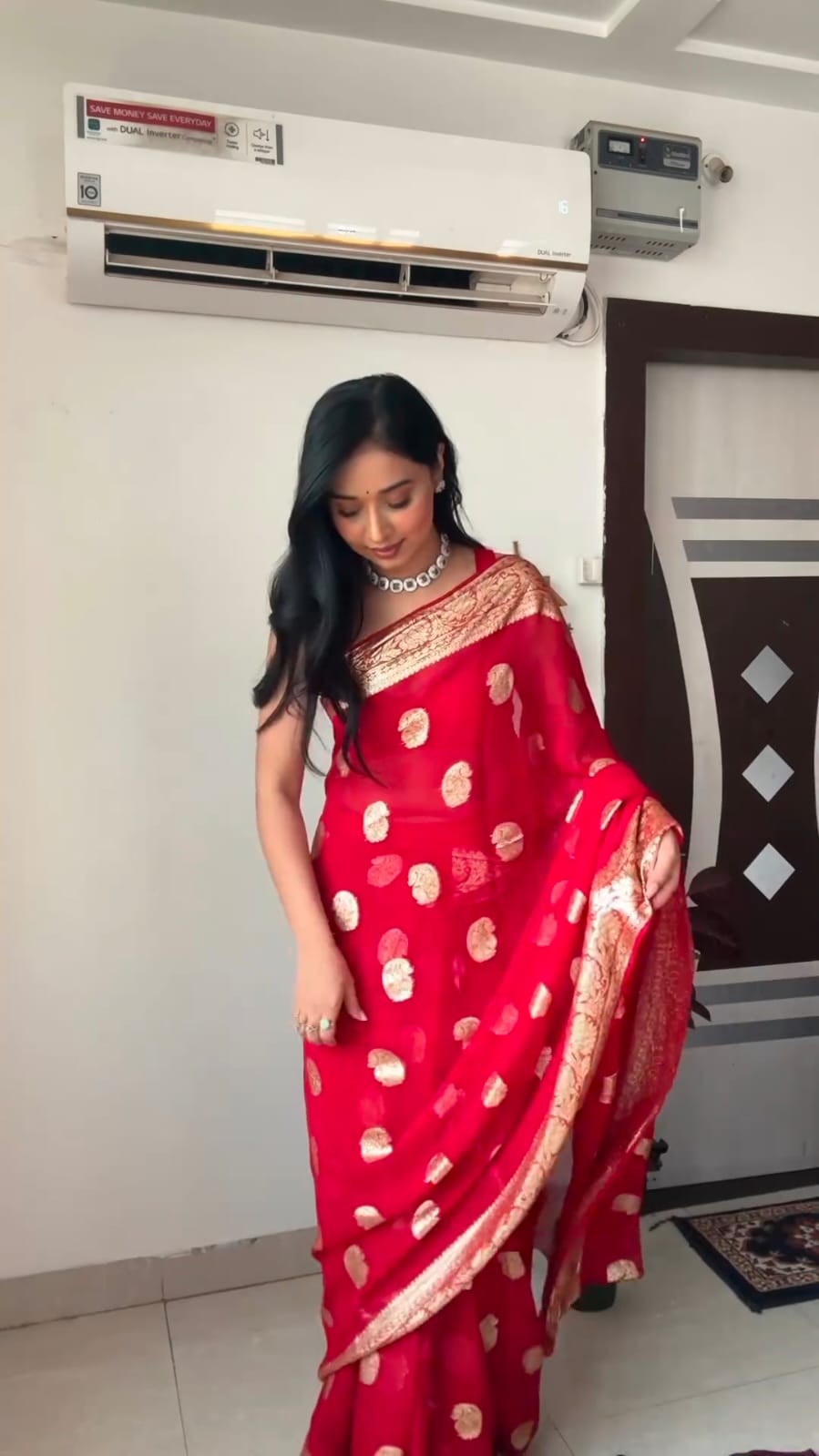 Wedding Wear Jacquard Design Red Color Ready To Wear Saree