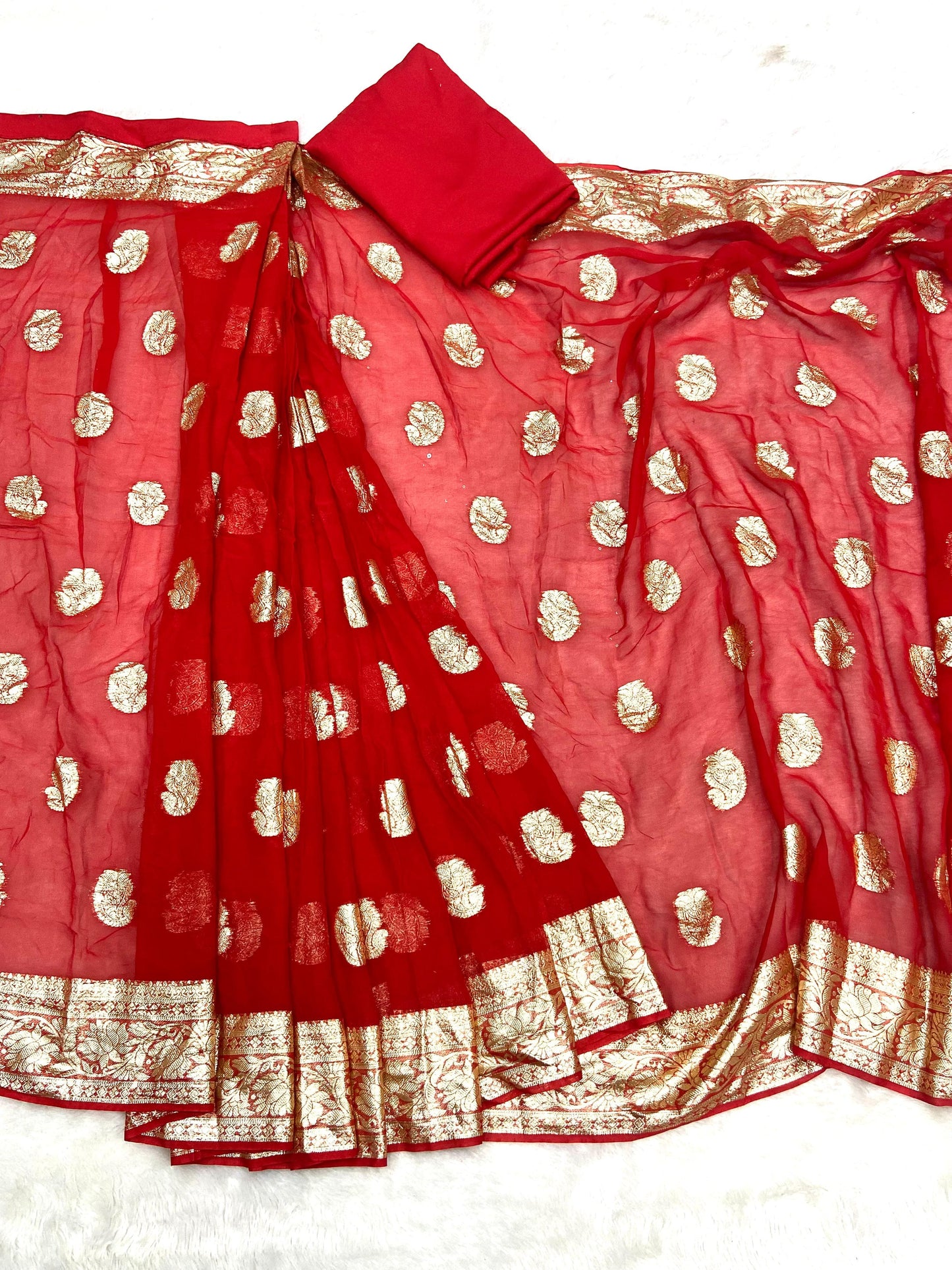 Wedding Wear Jacquard Design Red Color Ready To Wear Saree