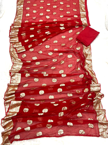 Wedding Wear Jacquard Design Red Color Ready To Wear Saree