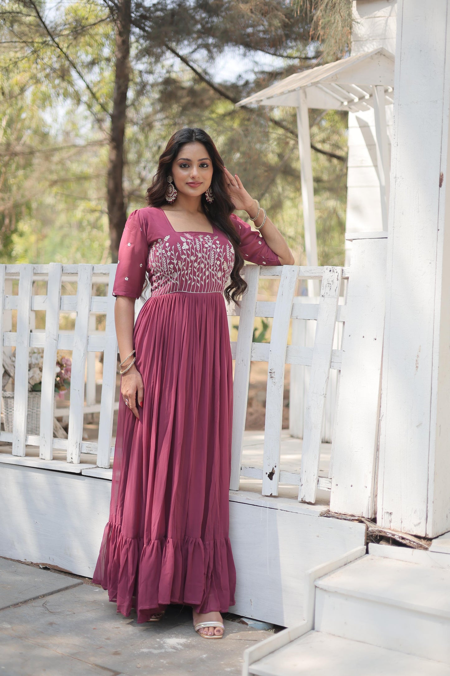 Party Wear Multi Thread Work Dusty Pink Color Gown