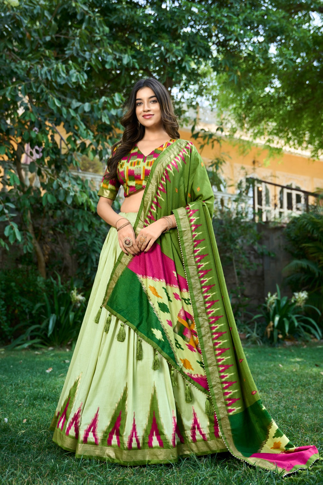 Function Wear Pista Green Printed Lehenga Choli