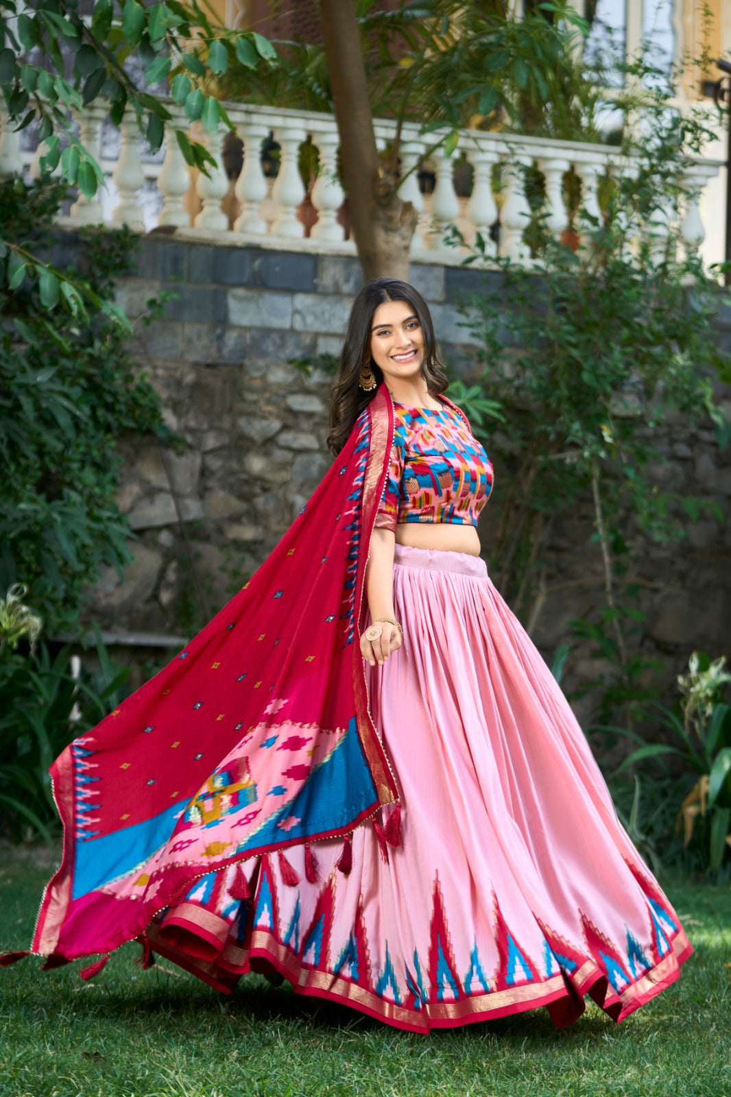 Function Wear Pink Printed Lehenga Choli