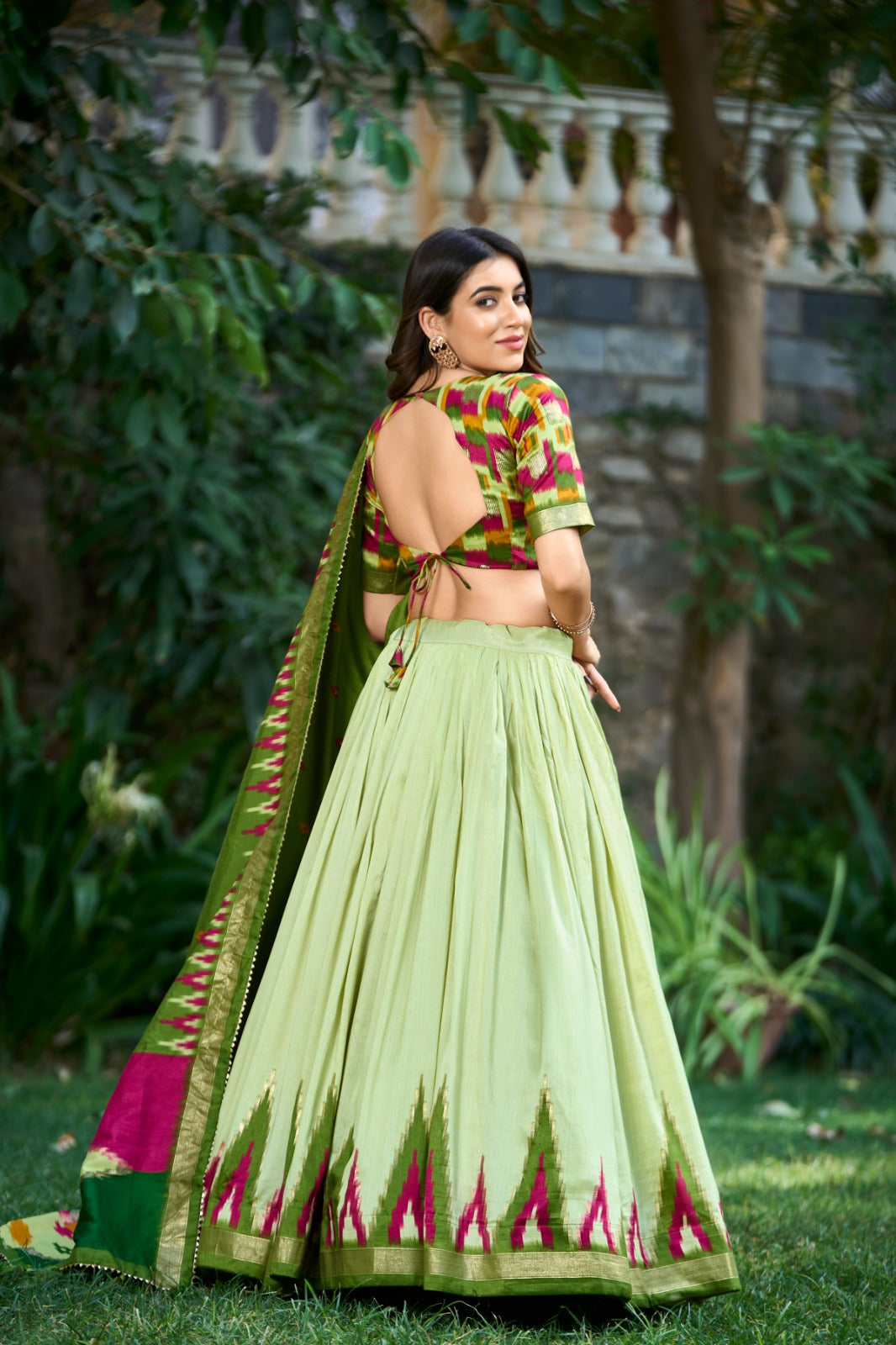 Function Wear Pista Green Printed Lehenga Choli