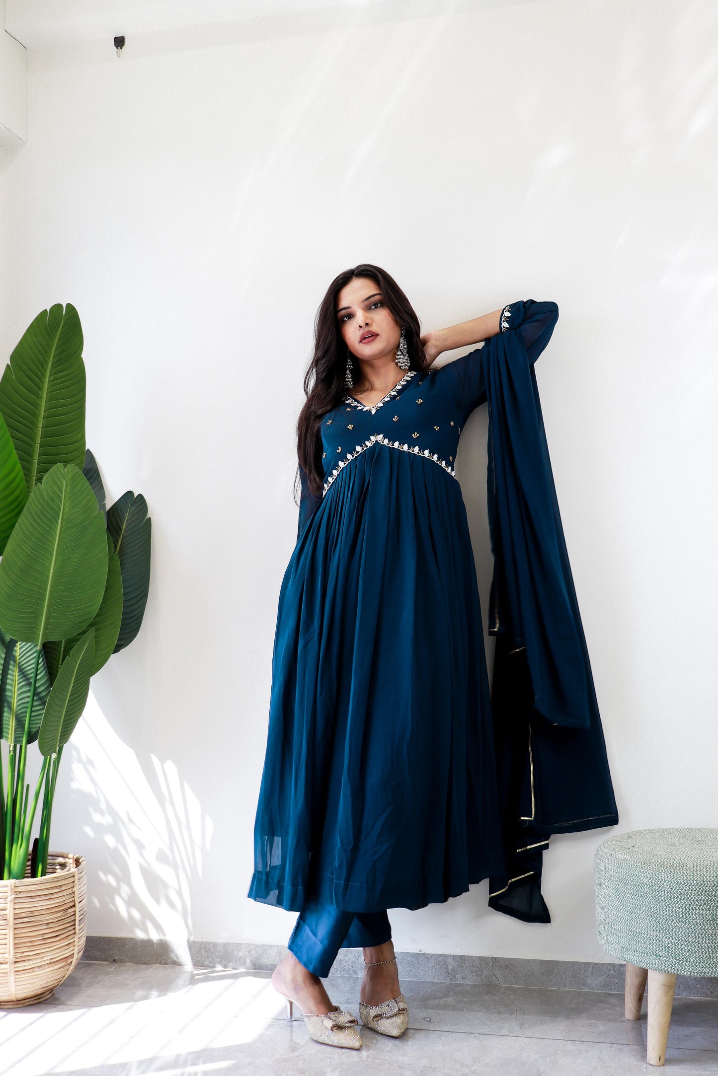 Occasion Wear Teal Blue Georgette Anarkali Suit