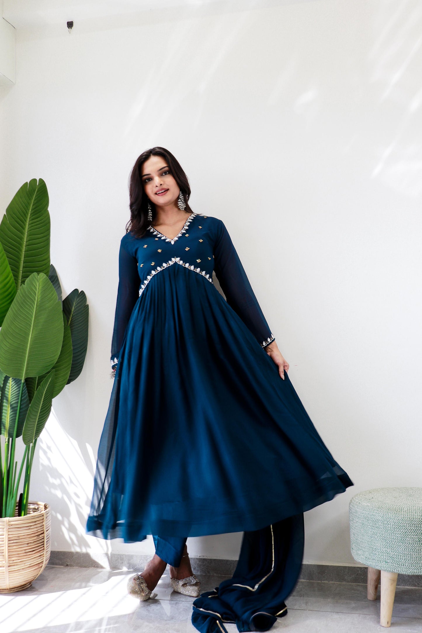 Occasion Wear Teal Blue Georgette Anarkali Suit