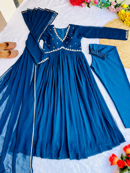 Occasion Wear Teal Blue Georgette Anarkali Suit