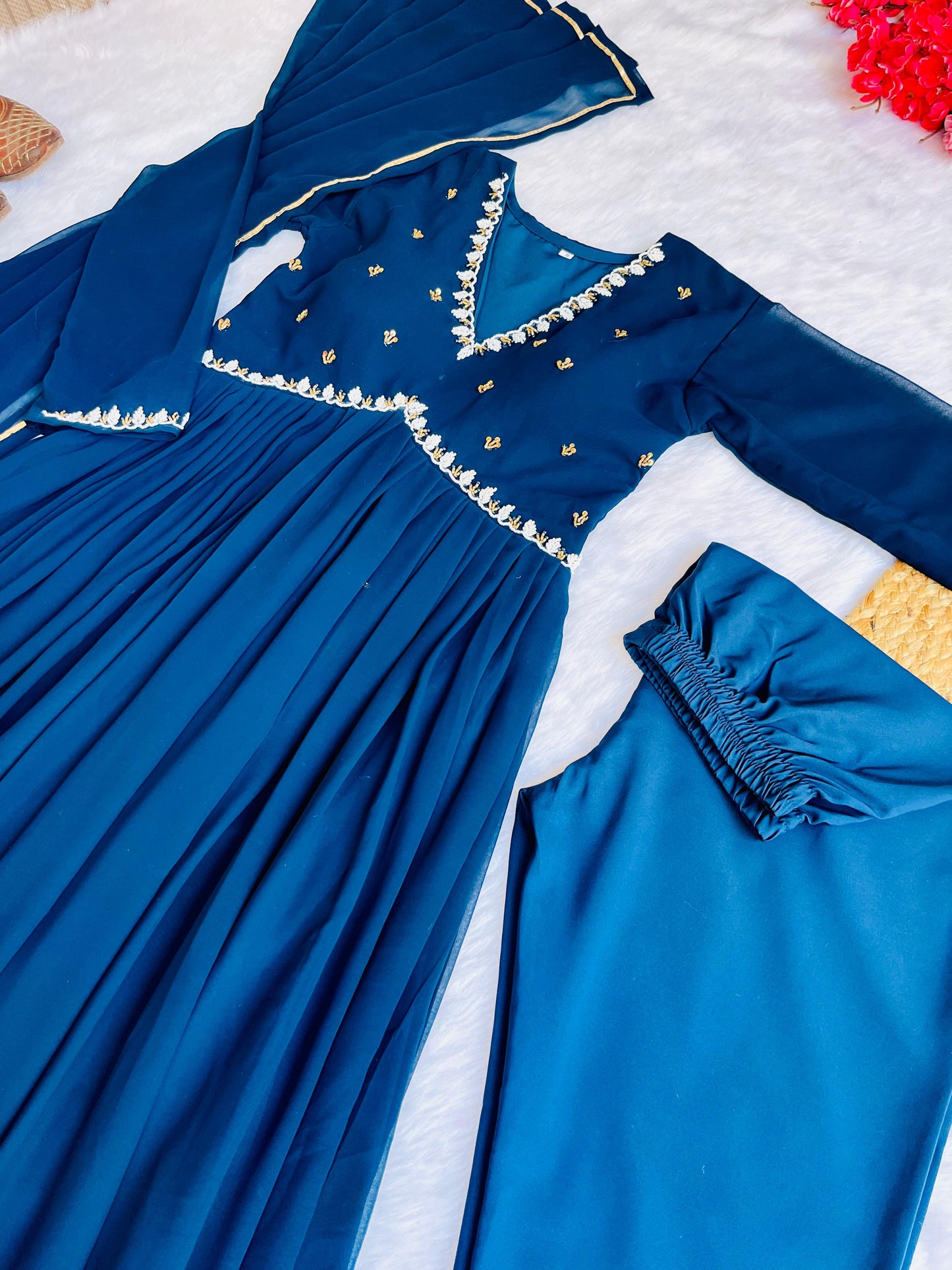 Occasion Wear Teal Blue Georgette Anarkali Suit