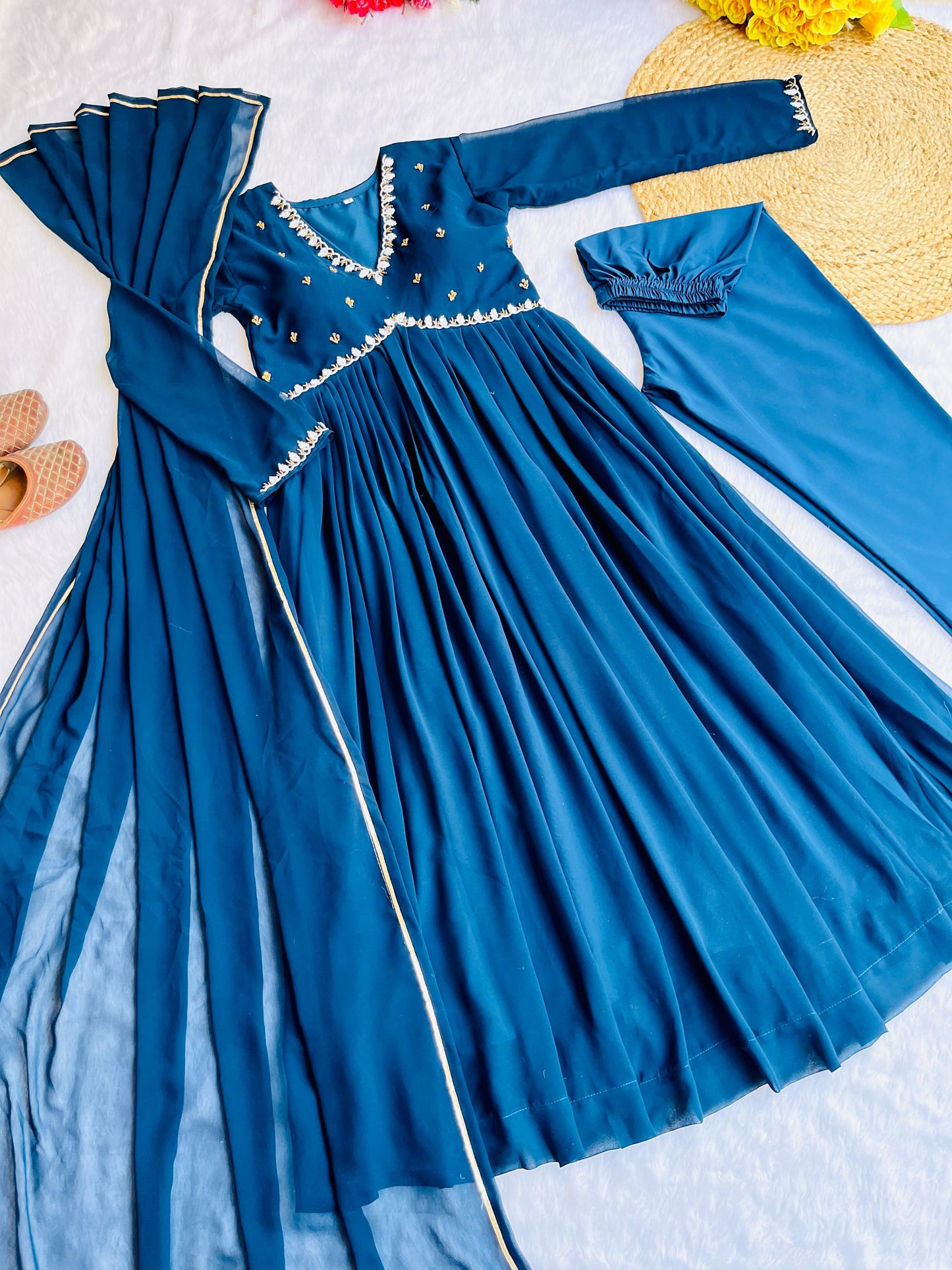 Occasion Wear Teal Blue Georgette Anarkali Suit