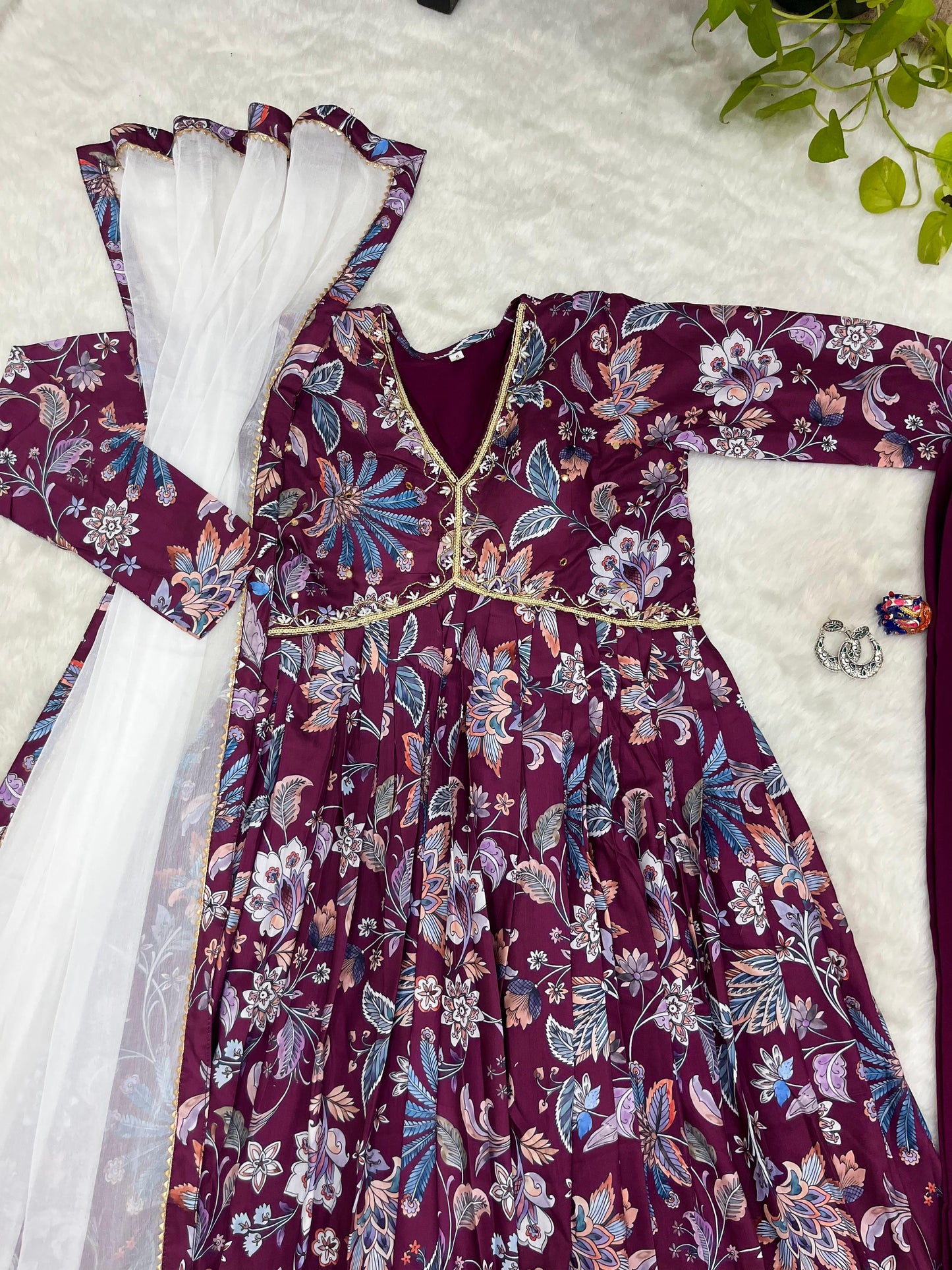 Beautiful Hand Work With printed Wine Color Anarkali Suit