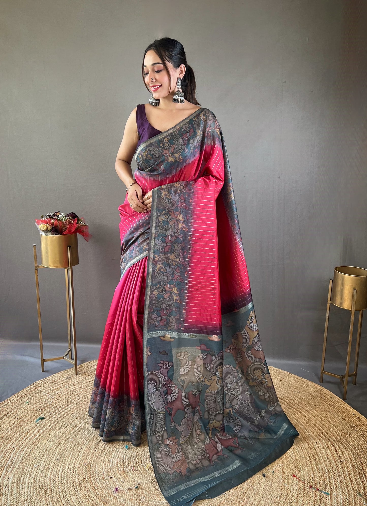 Latest Digital Print With Fancy Pallu Pink Color Silk Saree