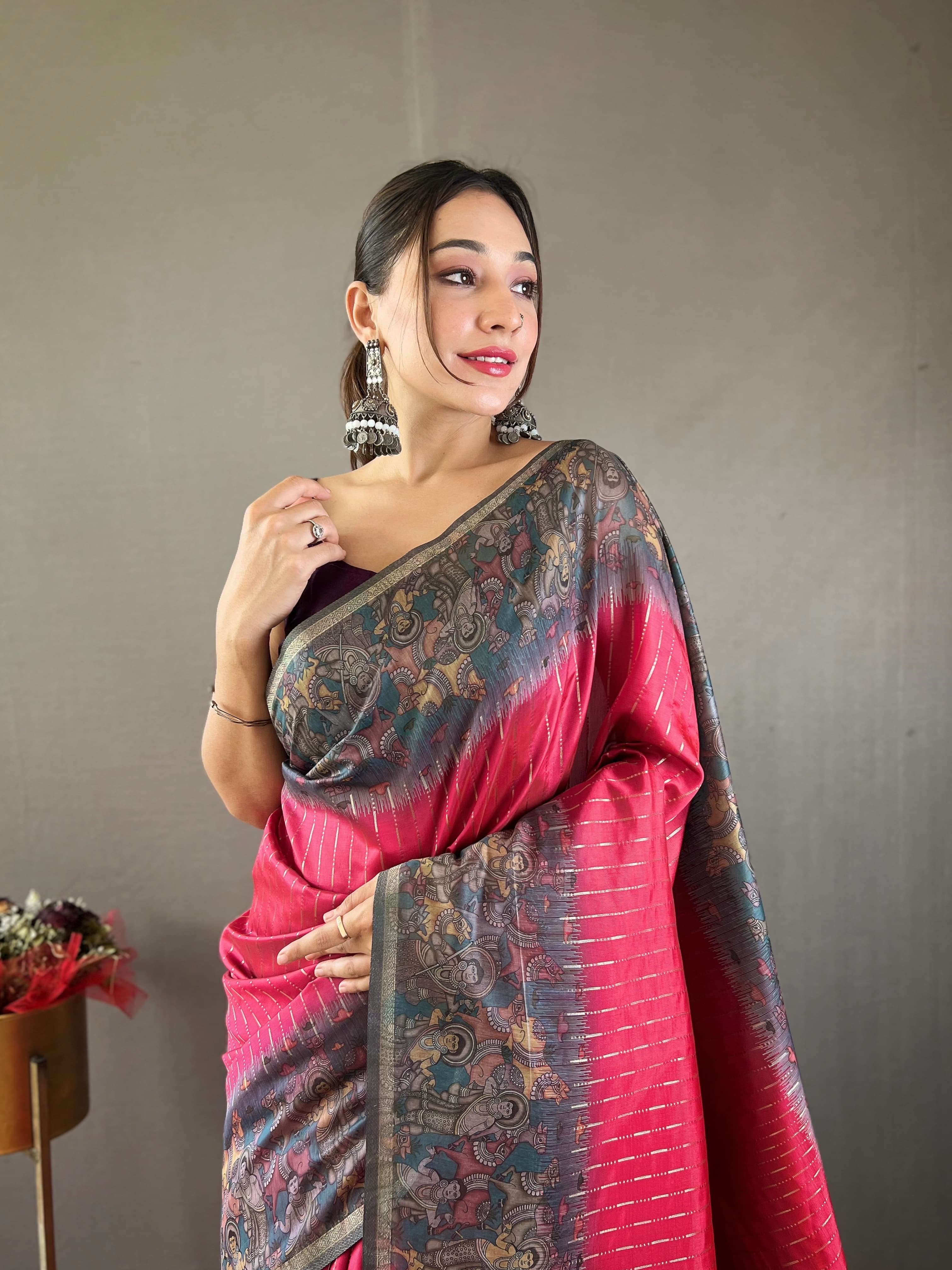 Latest Digital Print With Fancy Pallu Pink Color Silk Saree