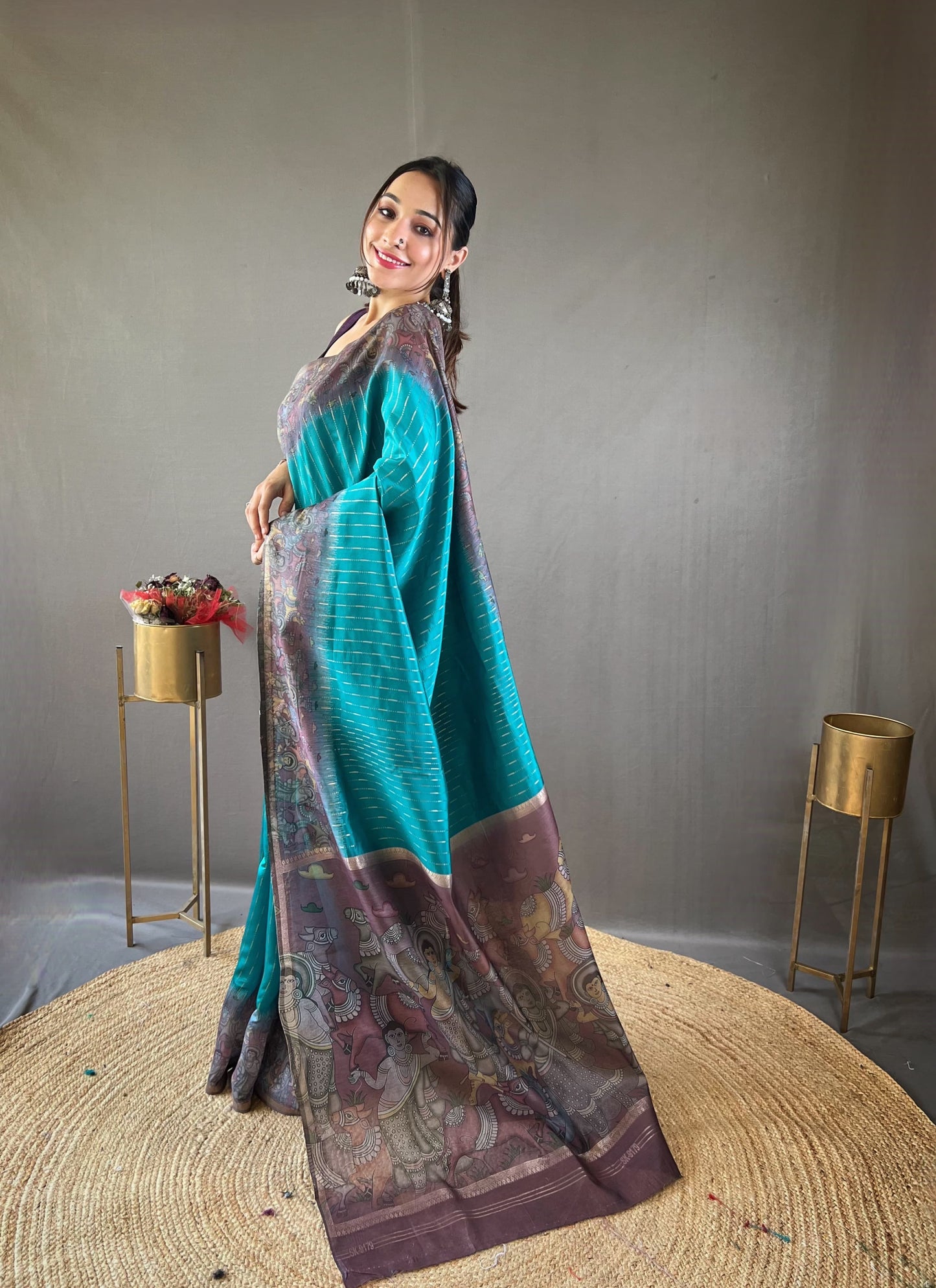 Latest Digital Print With Fancy Pallu Sky Blue Color Silk Saree