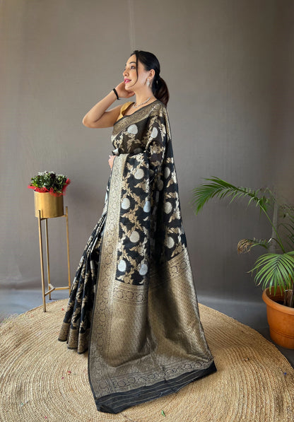 Traditional Black Rich Pallu With Jacquard Work Silk Saree