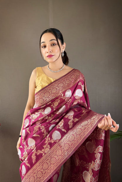 Traditional Wine Rich Pallu With Jacquard Work Silk Saree