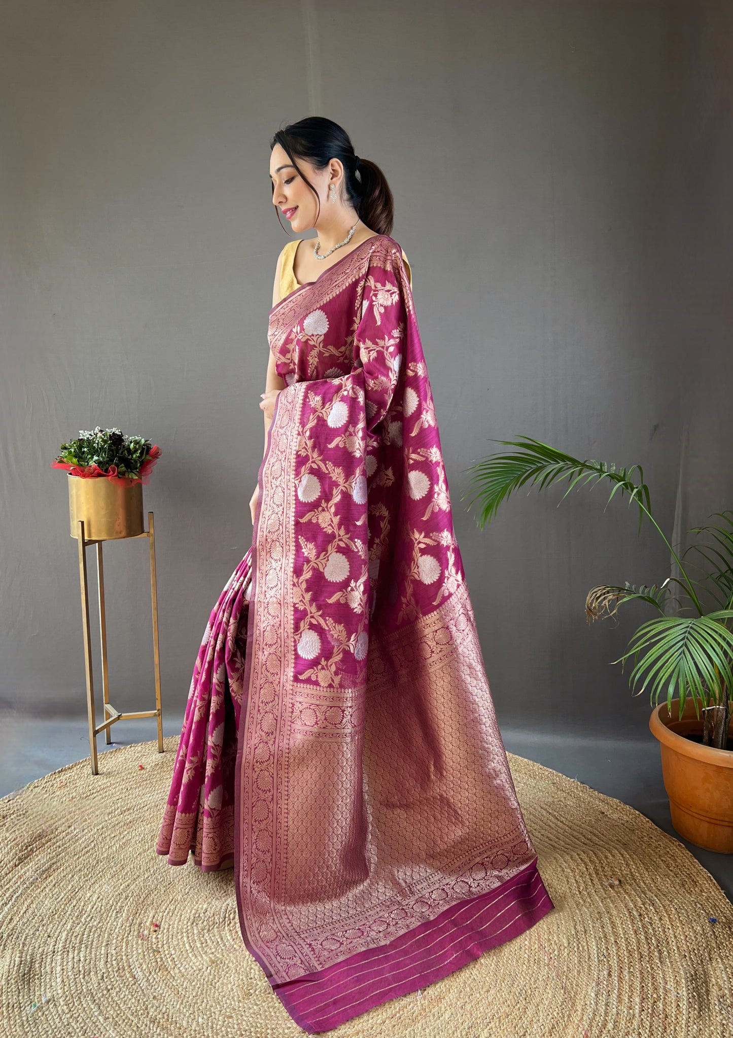 Traditional Wine Rich Pallu With Jacquard Work Silk Saree