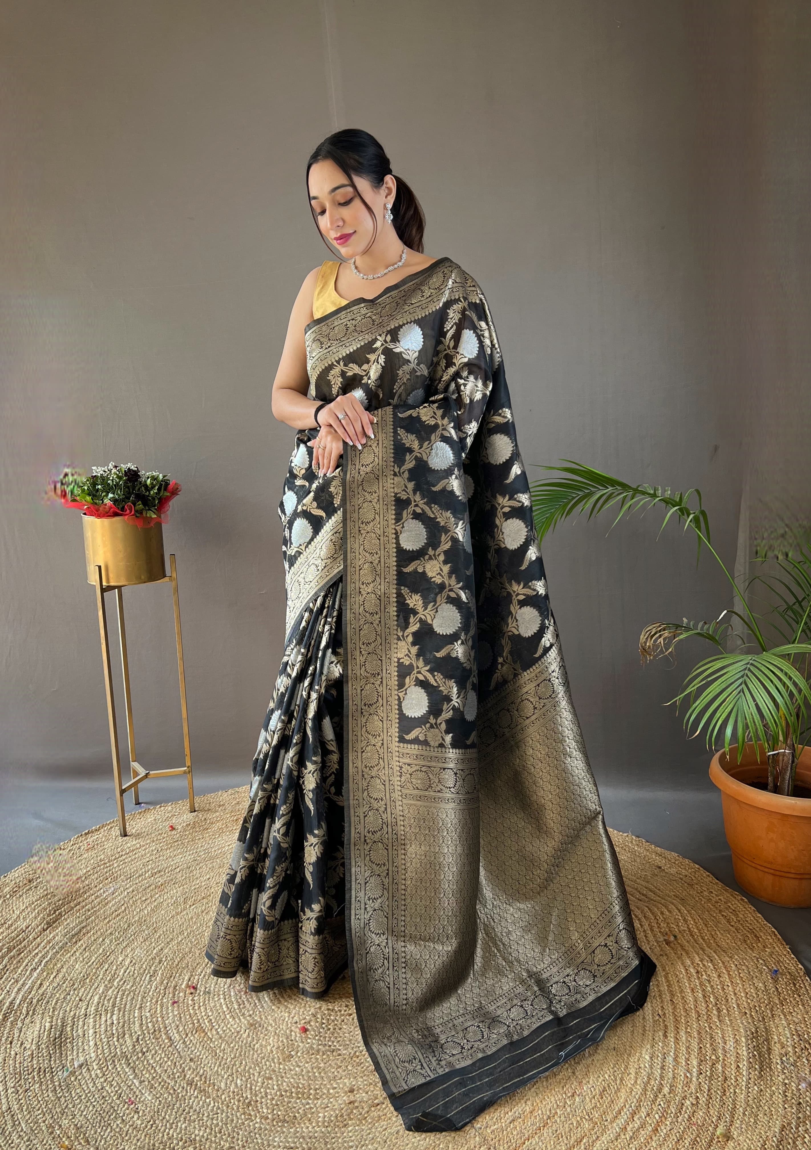 Traditional Black Rich Pallu With Jacquard Work Silk Saree