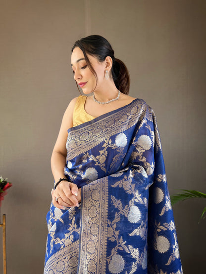 Traditional Navy Blue Rich Pallu With Jacquard Work Silk Saree