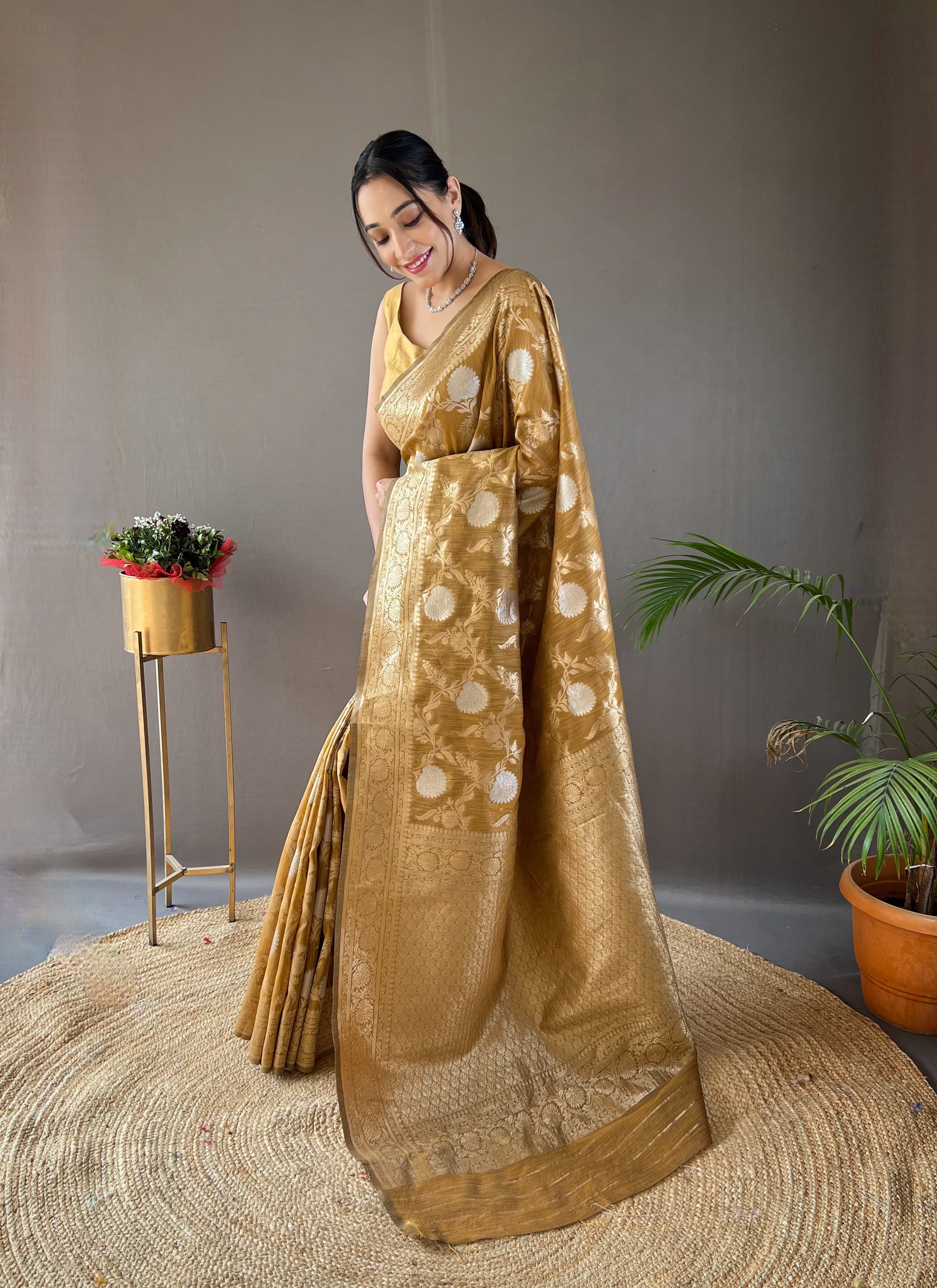 Traditional Mustard Rich Pallu With Jacquard Work Silk Saree