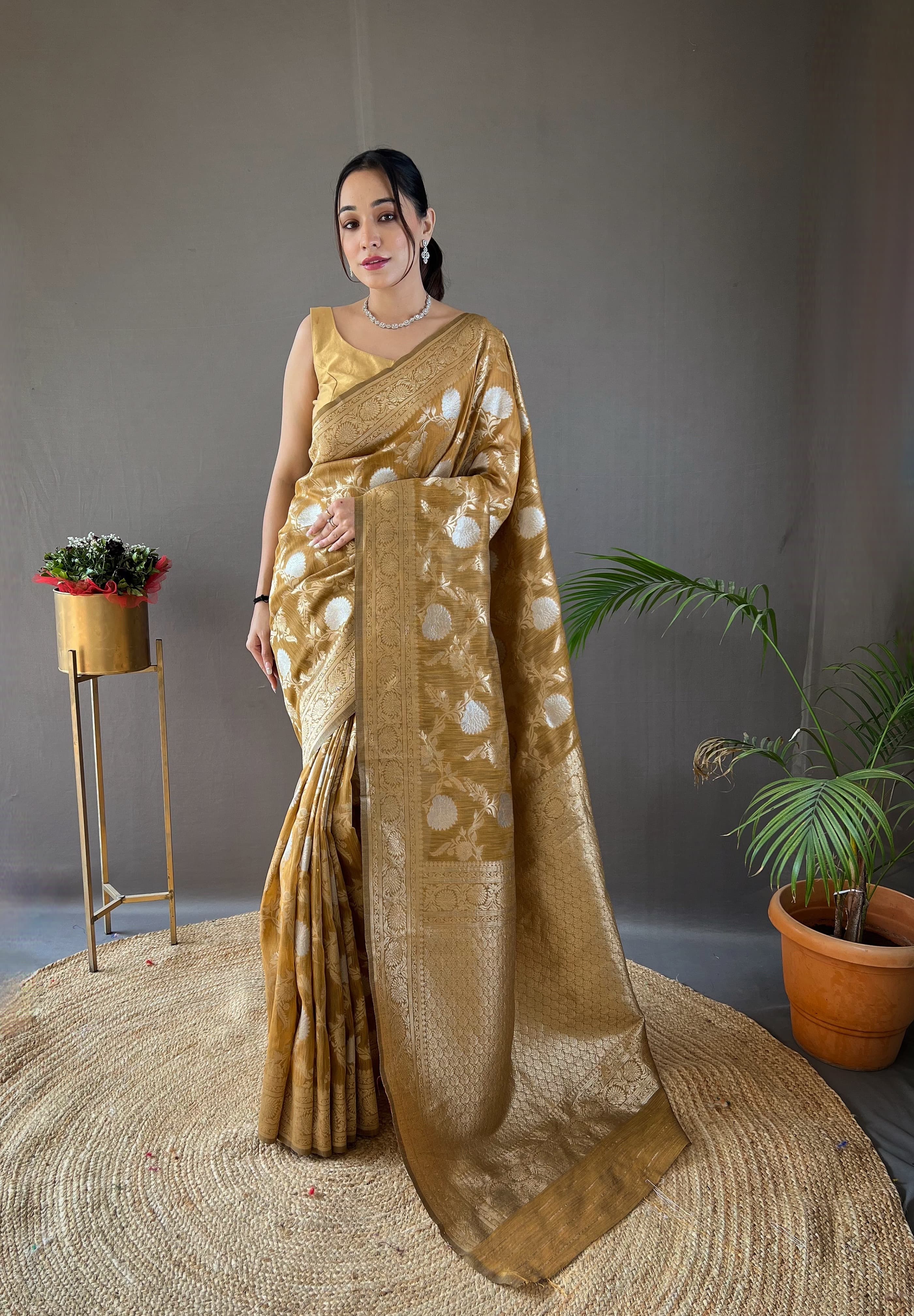 Traditional Mustard Rich Pallu With Jacquard Work Silk Saree