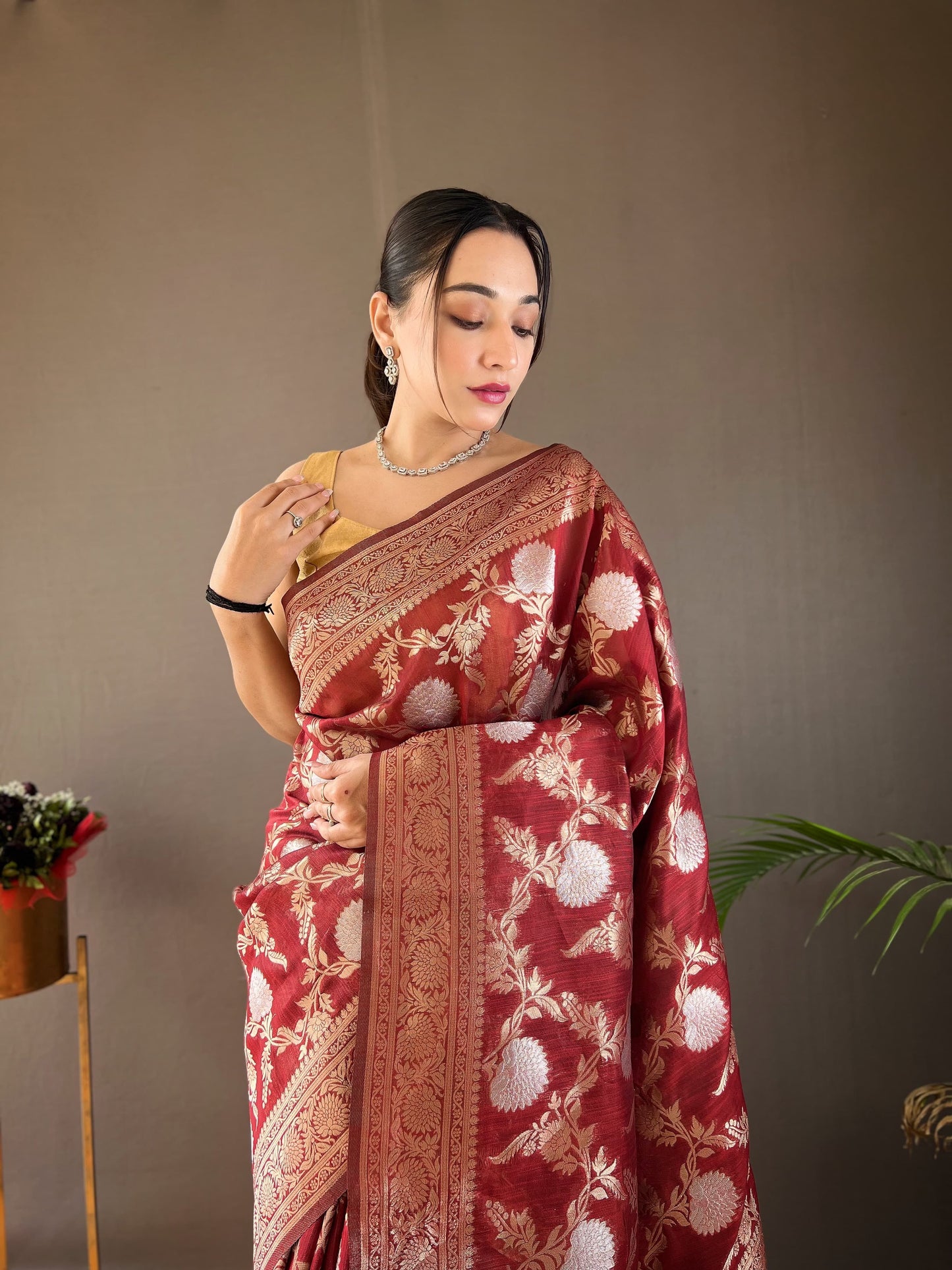 Traditional Maroon Rich Pallu With Jacquard Work Silk Saree