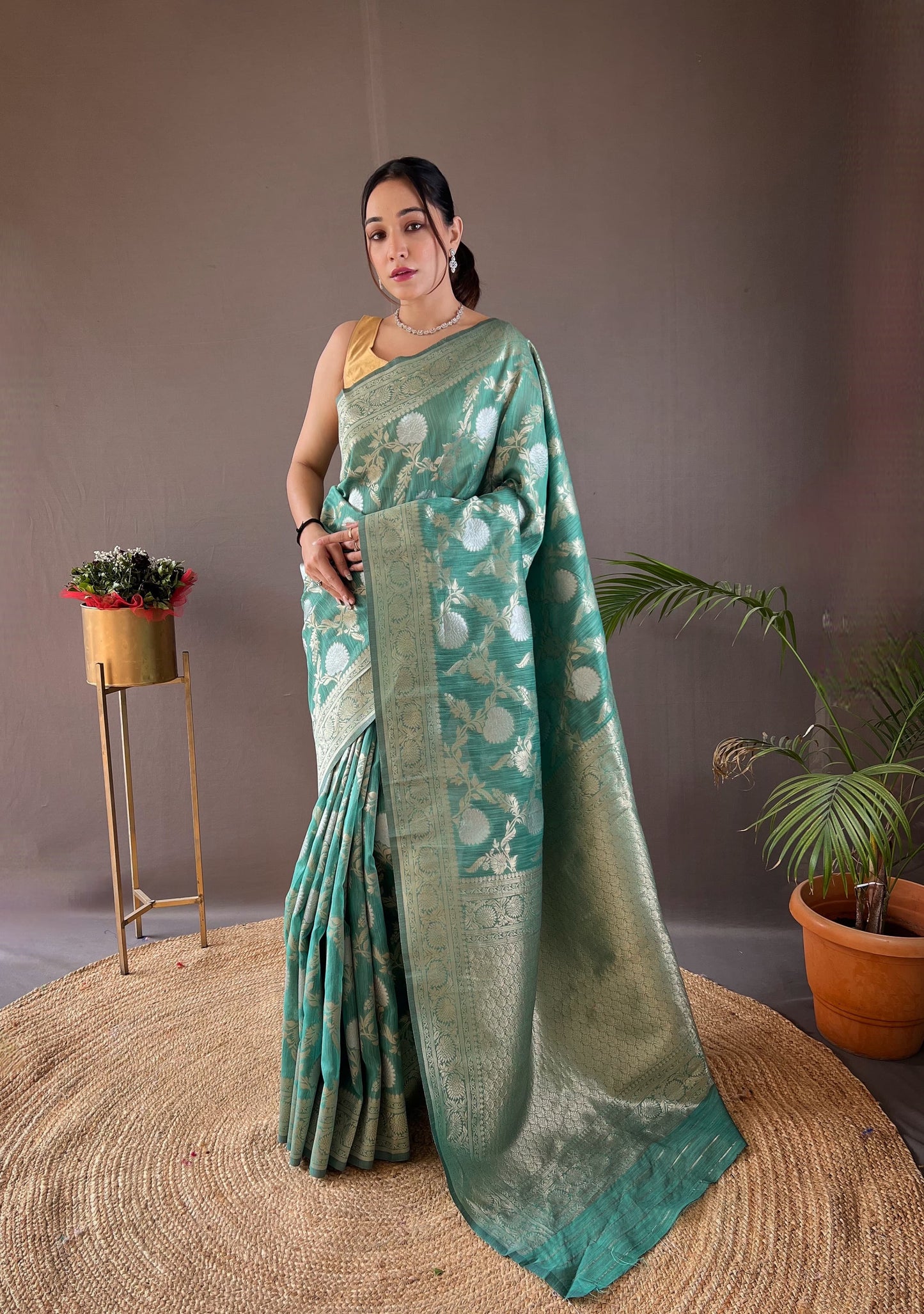 Traditional Aqua Blue Rich Pallu With Jacquard Work Silk Saree