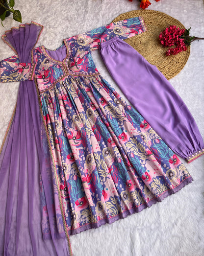 Digital Print Lavender Color Festive Wear Anarkali Suit