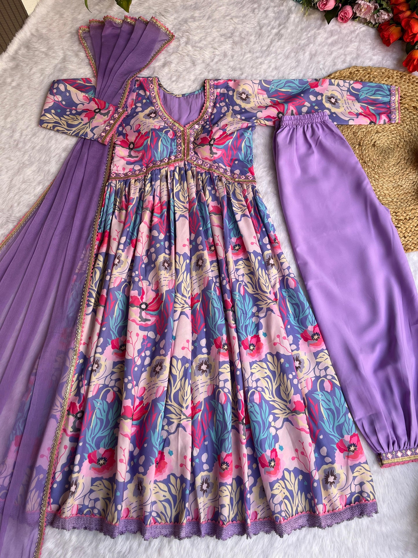 Digital Print Lavender Color Festive Wear Anarkali Suit